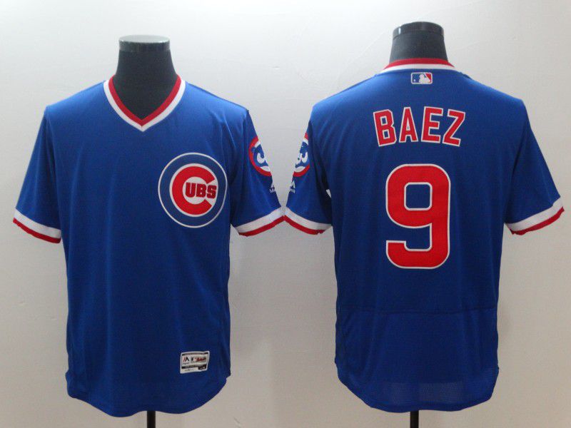 Men Chicago Cubs #9 Baez Blue Elite Throwback MLB Jerseys